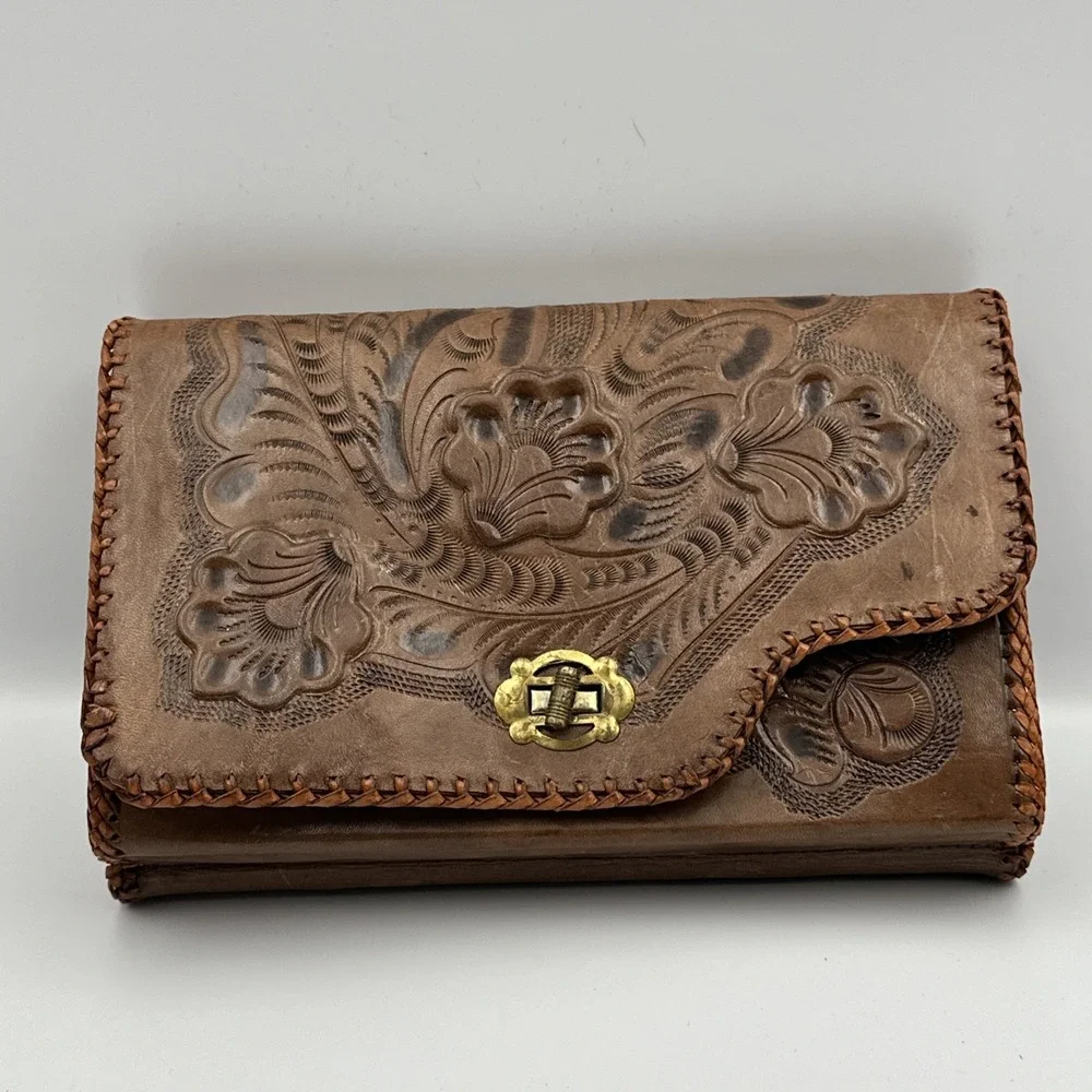 Handmade‎ Rawhide Leather Reversible Purse Handbag Floral Western Style